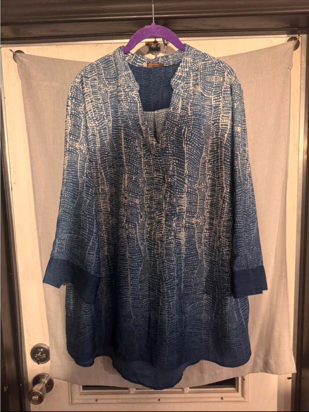 Soft Surroundings Blue/White Long Sleeve Tunic 2X Casual Church Office Coastal